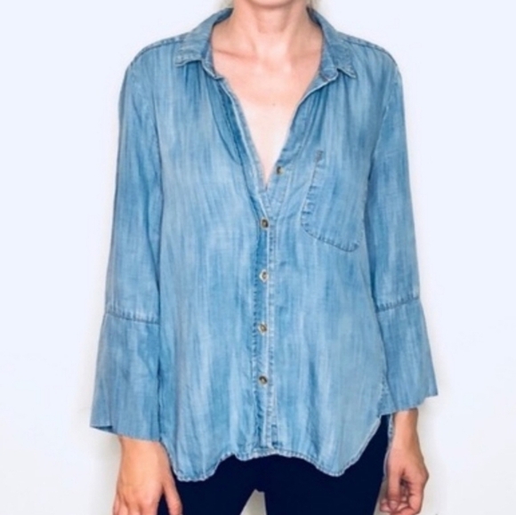 Bella Dahl Chambray Shirt Reverse Pocket Plus Size 3X - Picture 1 of 8